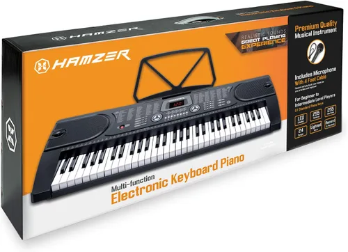 Vista 9 de Hamzer Teclado de piano con teclas iluminadas de 61 teclas, juego de teclado de piano electrónico para principiantes con soporte, banco