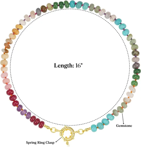 Vista 5 de KissYan - Collar de piedras preciosas para mujer, gargantilla de cuentas bohemias coloridas con piedras naturales, perlas de agua dulce, chapado
