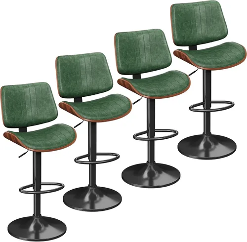 Vista 24 de YaFiti Taburetes de bar ajustables, modernas sillas giratorias de piel sintética con respaldo, taburetes de isla de cocina sin brazos, color negro
