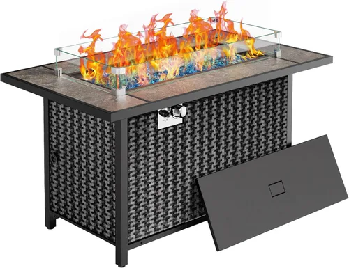 Vista 10 de Ciays Protector de viento de vidrio de 28 pulgadas / 32 pulgadas para fogata de propano, se adapta a mesa de gas de acero de 50,000 BTU, funciona