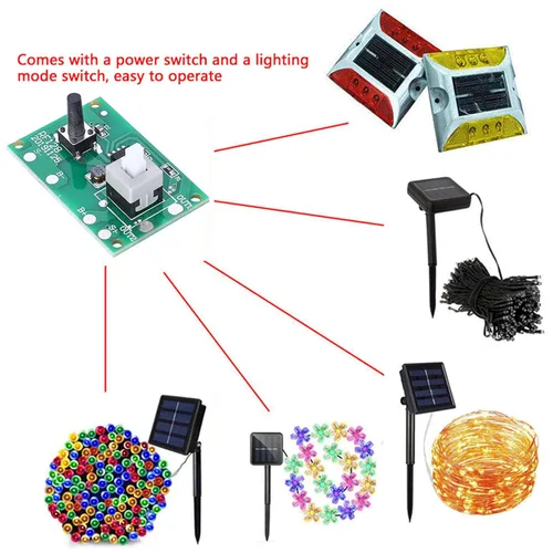 Vista 2 de Oumefar Módulo controlador de cadena de lámpara solar, placa de circuito de 1.2 V con 8 modos y accesorios de luz de interruptor, corriente máxima