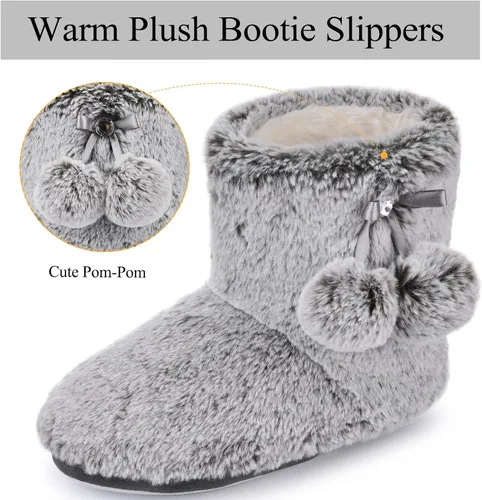 Vista 3 de DL Pantuflas bonitas para mujer, con forro polar mullido, espuma viscoelástica, zapatos de casa, para invierno, con pompones