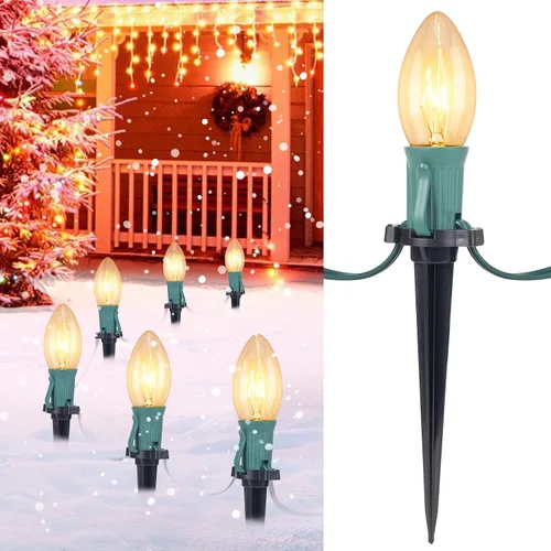 Vista 16 de Brightown Tira de luces LED estilo sendero de Navidad para exteriores; tira de 20 luces LED C9 de 25.7 pies con 20 estacas interconectables y a