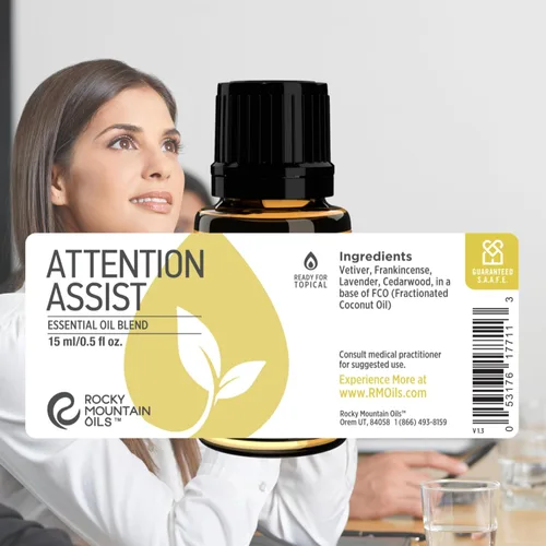 Vista 4 de Rocky Mountain Oils Attention Assist - Mezcla de aceites esenciales con aceites esenciales, aceite esencial energizante para la concentración, 0.5
