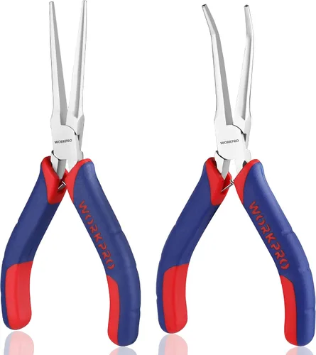 Vista 8 de WORKPRO Alicates de punta de aguja de 6 pulgadas (mandíbula suave), mini alicates de punta larga con asas de agarre cómodo, alicates de joyería