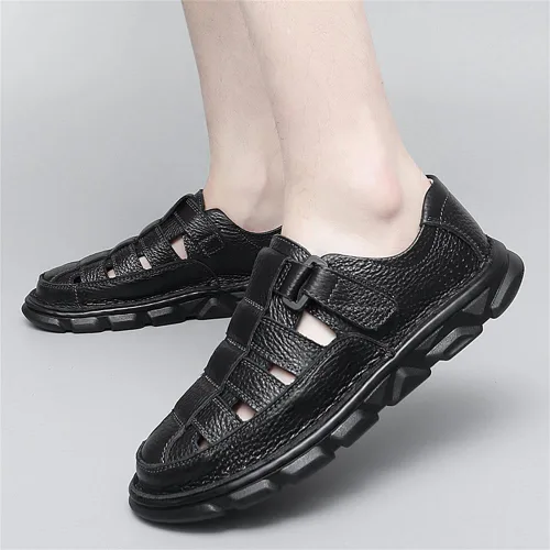 Vista 7 de GEXECEUSS Sandalias para hombre con punta cerrada, sandalias deportivas de cuero, sandalias de pescador, sandalias casuales para caminar al aire