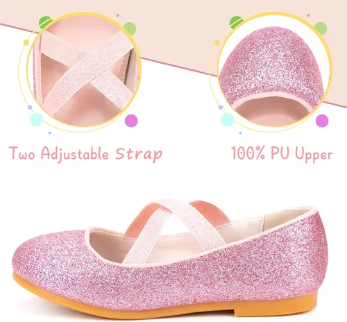 Vista 6 de Zapatos planos de ballet de princesa con purpurina para niñas, zapatos de vestir para niña, zapatos de vestir para niña, zapatos de princesa de boda