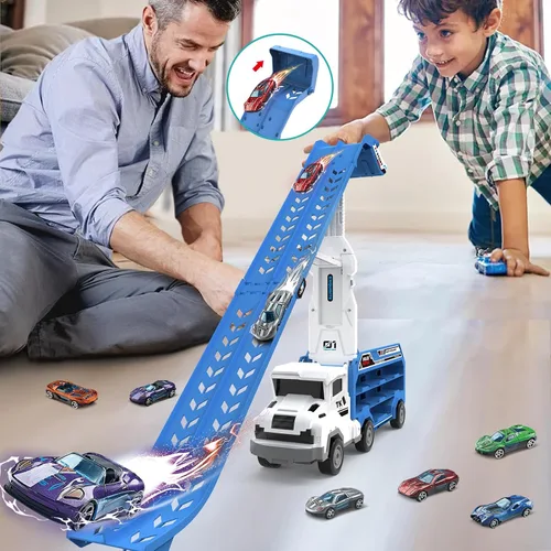Vista 6 de Juguetes de coche y camiones para niños pequeños, camiones de transporte de juguete para niños de 3 a 5 y 4 a 8 años, juegos de pistas de carreras