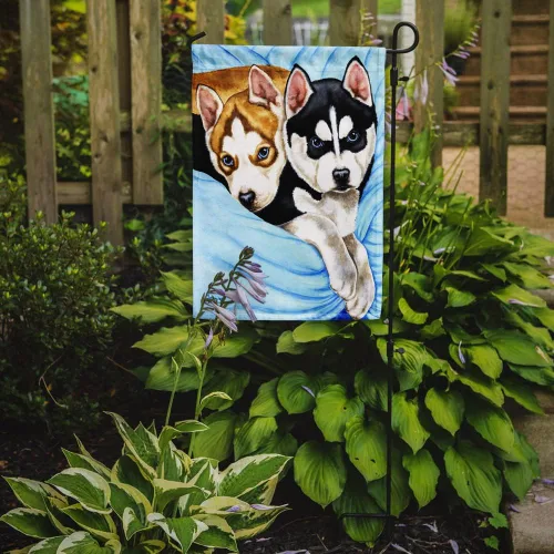 Vista 2 de Caroline's Treasures AMB1327GF - Bandera de jardín con diseño de ángeles de nieve y husky siberiano, bandera decorativa para patio exterior, patio