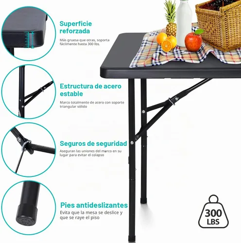 Vista 7 de ZenStyle Mesa plegable resistente de 4 pies, parte superior de plástico y patas de acero, mesa de utilidad para interiores y exteriores con asa