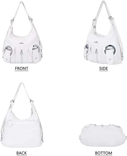 Vista 5 de Angel Kiss Bolso de mano estilo hobo para mujer bolso de hombro cruzado amplio bolso de mano con asa superior de cuero sintético lavado
