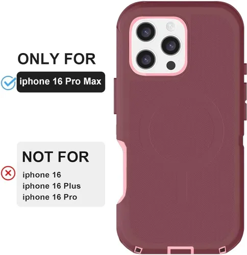 Vista 4 de Funda magnética para iPhone 16 Pro Max resistente con 2 protectores de vidrio templado y protector para lente de cámara, protección de golpes