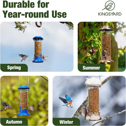 Vista 8 de Kingsyard Alimentador para Azulejos Mejorado para Colgar al Aire Libre, Tubo de Metal para Gusanos de la Harina con Percha Ensanchada para Pájaros