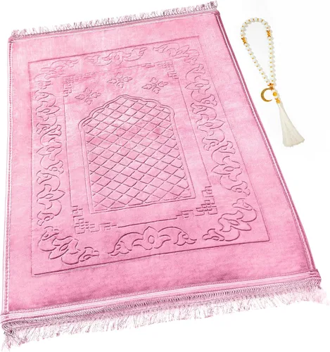 Vista 10 de Alfombra de oración musulmana con cuentas de oración Tasbih, suave y grande para oración islámica mate, alfombrilla de oración islámica acolchada