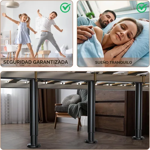 Vista 4 de 2 patas de soporte de marco de cama de altura ajustable, patas de soporte de marco de cama de acero extra resistentes con base de goma más ancha