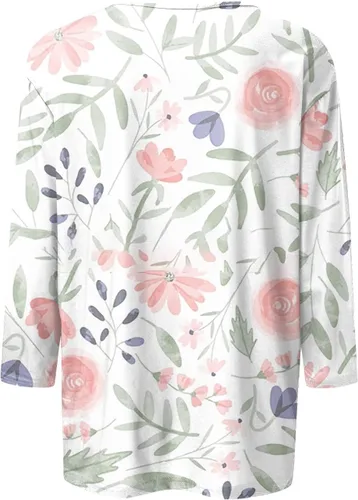 Vista 25 de Camisetas personalizadas para mujer, a la moda, casual, de séptima manga, estampada, cuello redondo, camiseta