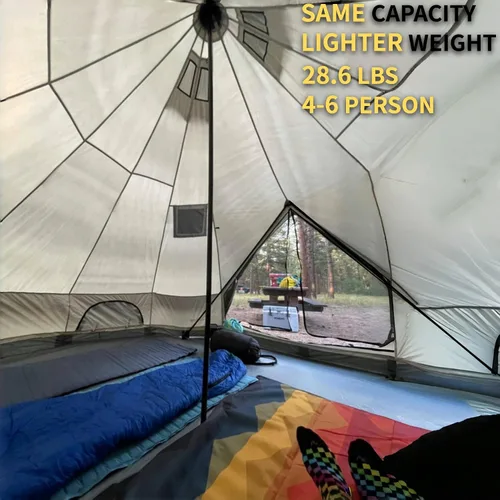 Vista 3 de DANCHEL OUTDOOR Yurta portátil B2 con gato de estufa para vivir todo el año, tienda de campaña Campana para 4/6 personas, equipo familiar de camping