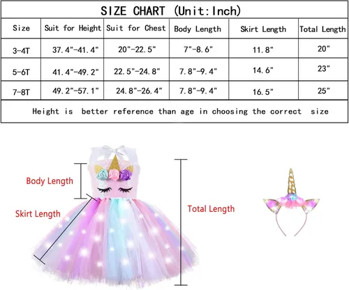 Vista 6 de Dicodoum Disfraz de unicornio para decoración de cumpleaños vestido de fiesta para niñas con luz