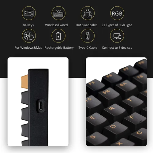 Vista 5 de ONE METER 75 Wireless Mechanical Keyboard Hot Swappable Mechanical Gaming Keyboard with Gateron G-Pro Switch and PBT Keycaps RGB LED Backlit