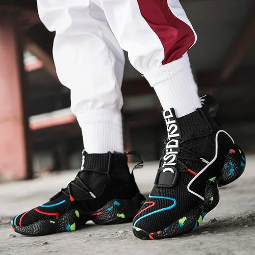 Vista 3 de CHUXUE Zapatillas deportivas de baloncesto para hombre, zapatillas deportivas antideslizantes de alta parte superior para hombre, zapatillas