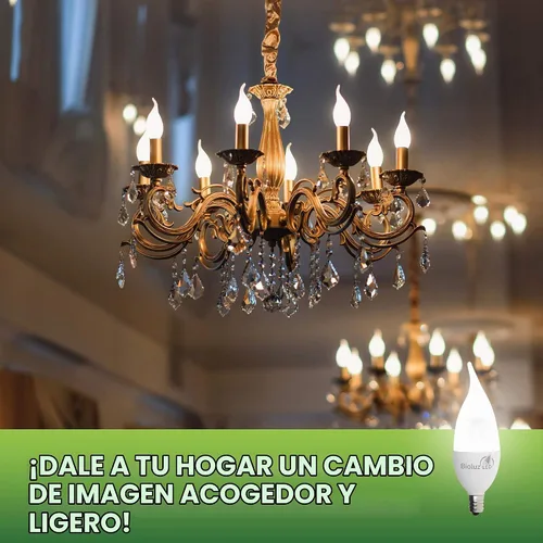 Vista 3 de Bombilla LED Bioluz LED de 40 W con punta de llama, bombillas LED de candelabro regulables, base E12, bombillas de vela de 2700 K, blanco cálido