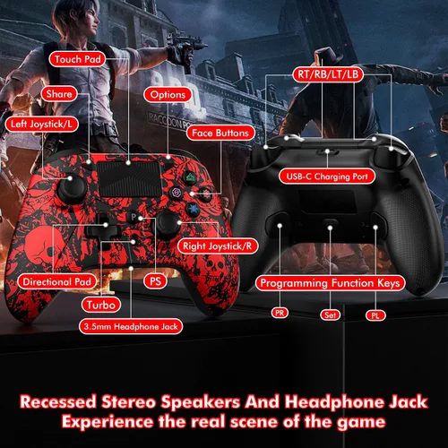 Vista 2 de Custom Wireless for PS4 Controller Compatible with Playstation 4PS4 SlimPS4 ProPCiOSAndroid with Turbo6-Axis Motion Sensor1000mAh Battery3.5mm