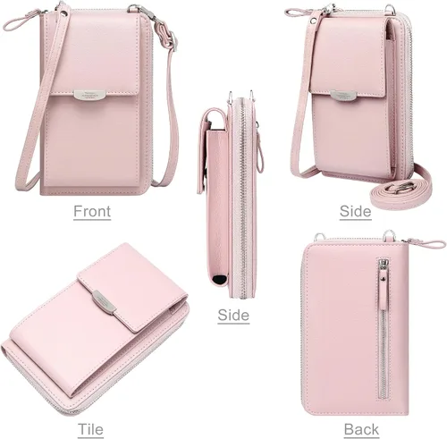 Vista 6 de Kukoo Bolsa cruzada para mujer, tamaño pequeño para teléfono celular, con ranuras para tarjetas de crédito