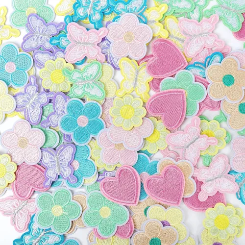 Vista 2 de NICEVINYL Parches para planchar con flores para la ropa: 100 piezas 100 parches pastel