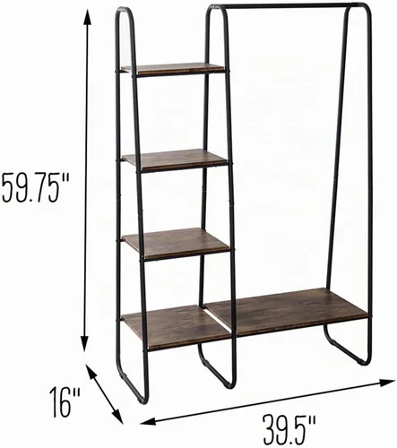 Vista 6 de Honey-Can-Do Perchero de metal independiente con estantes de madera, negro/natural, GAR-09567