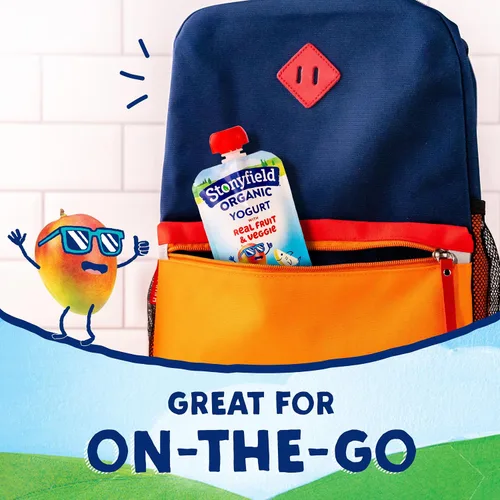 Vista 5 de Stonyfield Organic Kids - Bolsa de yogur de leche entera de pera, espinacas, mango, 3.5 onzas, 1 unidad, fruta y verduras reales; baja en grasa, sin