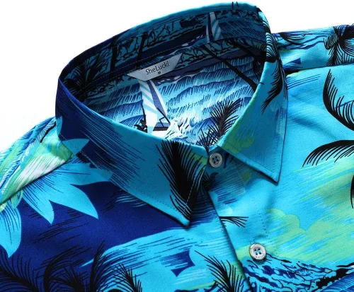 Vista 5 de SheLucki - Camisa hawaiana para hombre, unisex, estilo informal, manga corta, con botones y estampado de sombra de palmeras, para el verano