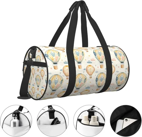 Vista 3 de Large Duffle Bag for Travel - Retro Hot Air Balloon A Print Gym Bag for Women Men, Travel Foldable Bags for Women Men with Zippered Multiple Pockets