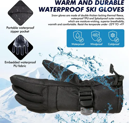 Vista 5 de Guantes de esquí, guantes de nieve impermeables y transpirables más cálidos para clima frío, se adaptan tanto a hombres como a mujeres, para padres
