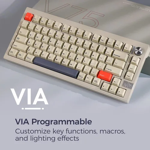 Vista 4 de EPOMAKER CIDOO V75 VIA Teclado mecánico programable, junta de 81 teclas Tri-Mode Bluetooth2.4GhzUSB-C inalámbrico para juegos con LED orientado al