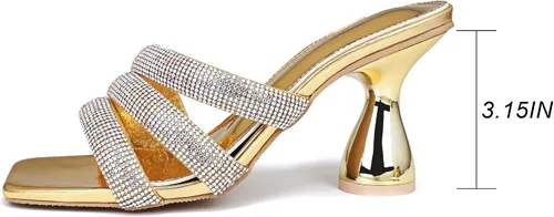 Vista 3 de OHXZTX Sandalias de tacón cuadrado con diamantes de imitación para mujer, sin cordones, puntera abierta, tacón alto, sandalias de tacón alto