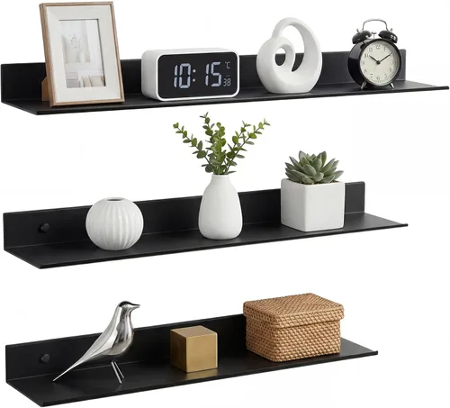 Vista 12 de Z metnal Estantes flotantes pequeños, mini estante de metal para pared, aluminio, montado en la pared y sin taladro, negro, 4.7 pulgadas, paquete
