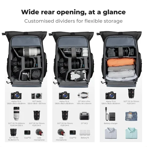 Vista 2 de K&F CONCEPT Mochila para cámara, bolsa para cámara con compartimento para laptop de 15.6 pulgadas, mochila expandible con bolsillo superior