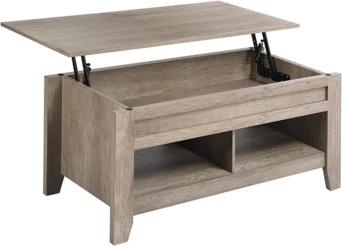 Vista 11 de Topeakmart Mesa auxiliar elevable con compartimento de almacenamiento oculto y estante abierto, mesa de cóctel de granja para sala de estar