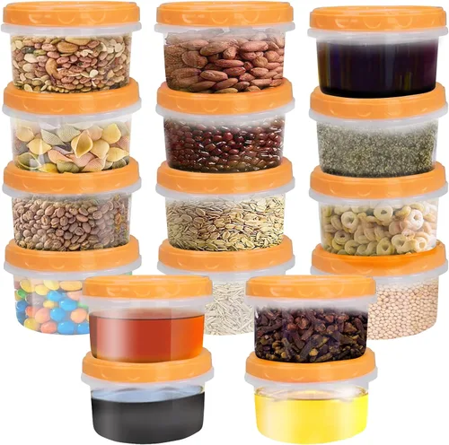 Vista 13 de Jucaifu Juego de 16 frascos pequeños reutilizables de plástico para almacenamiento en el congelador de 8 onzas con tapa de rosca para snacks