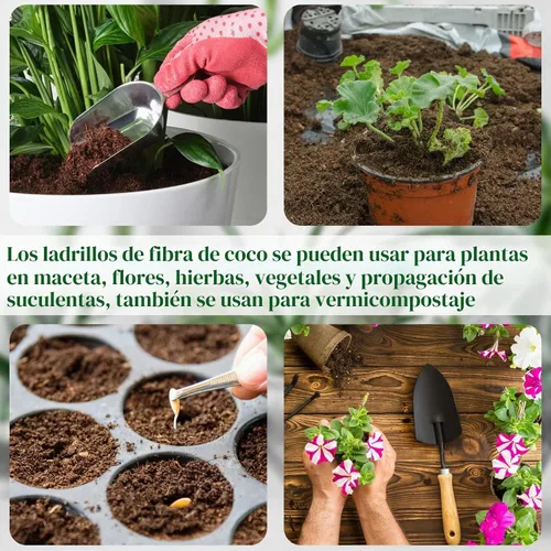 Vista 5 de ZeeDix 1 paquete de ladrillos de coco de coco, 100% orgánico comprimido de coco de fibra de coco tierra para macetas para plantas, sustrato de fibra
