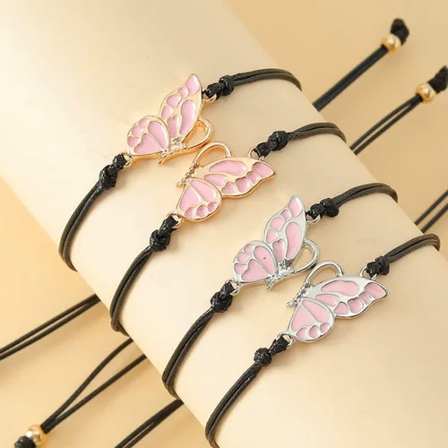 Vista 2 de Fuqimanman2020 Juego de 2 pulseras de amor de mariposa esmaltada a juego de larga distancia para 2 parejas, mejores amigos, mejores amigos, mejores