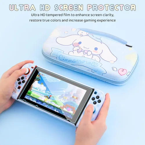 Vista 5 de GLDRAM Blue Carrying Case for Nintendo Switch, Cute Cartoon Dog Switch Accessories with Shockproof Travel Bag, Dockable PC Latticed Protective