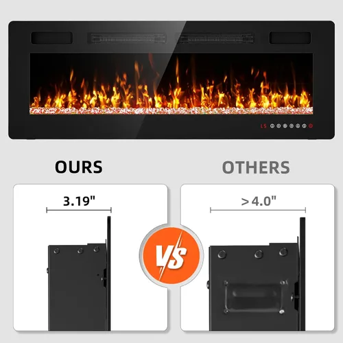 Vista 5 de Chimenea eléctrica de 50" empotrada y montada en la pared con control remoto, pantalla táctil