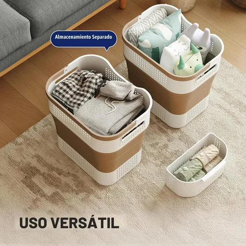 Vista 6 de TECHMILLY - Canasta plegable de plástico para la ropa sucia con asas, cesto portátil de 35L de goma, contenedor/organizador desplegable con cesta