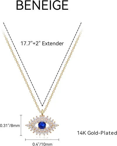 Vista 5 de BENEIGE Collar de oro para mujer, chapado en oro de 14 quilates, collar de mal de ojo, collar con colgante de oro de moda, joyería para mujer