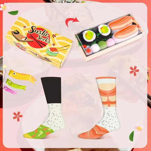 Vista 2 de AGRIMONY Funny Sushi Socks Box for Men Teen Boys - Sushi Lovers Food Socks-Fathers Birthday Christmas Gift Stocking Stuffers