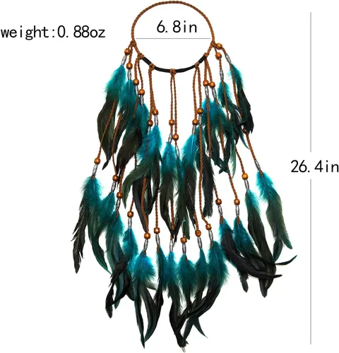 Vista 6 de LUREME Diadema de plumas hippie para mujer, disfraz indio, accesorio para el cabello de plumas (Hb00010)