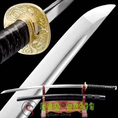 Vista 8 de GLW - Espada de 41 pulgadas de espiga completa afilada, katana japonesa Samurái, espada de acero para primavera, ninja catana