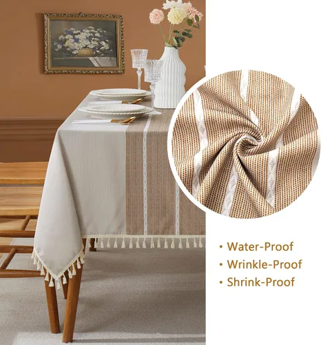 Vista 2 de Cosmine Mantel rectangular, mantel de poliéster de granja, mantel impreso lavable con borla, mantel decorativo oblonga para cocina, vacaciones