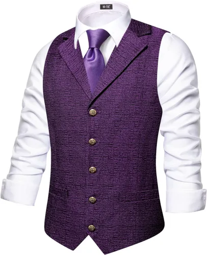 Vista 11 de Hi-Tie Chaleco de lana con solapa de muesca para hombre, chaleco individual marrón (C Brown)